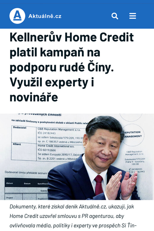 Aktuálně.cz: Kellnerův Home Credit platil kampaň na podporu rudé Číny. Využil experty i novináře